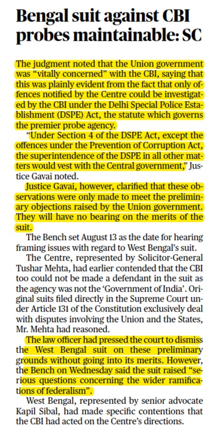 West Bengal suit against CBI probes maintainable: SC