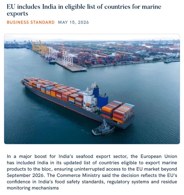 EU Includes India in Updated List for Marine Product Exports