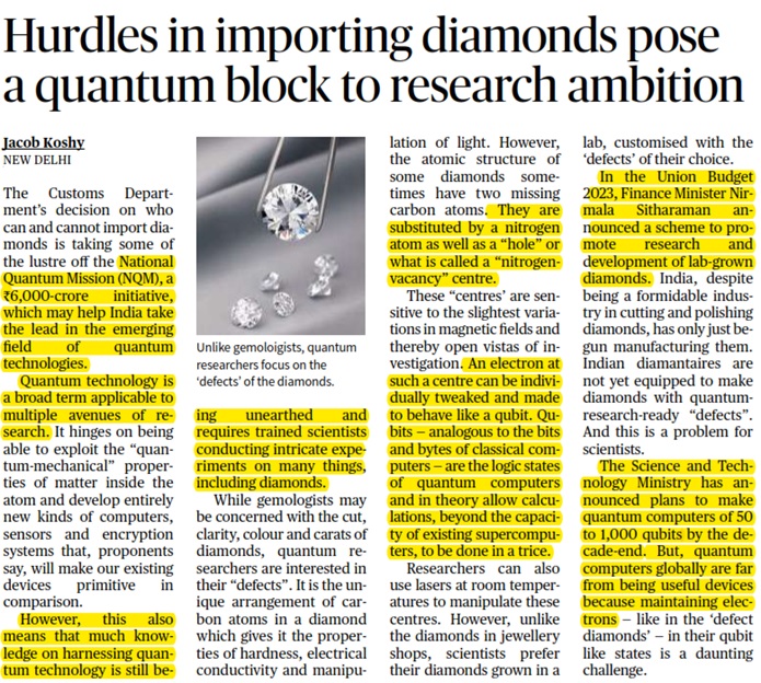 Hurdles in importing diamonds pose a quantum block to research ambition
