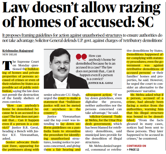 Law doesn’t allow razing of homes of accused: SC