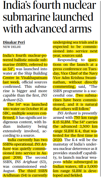 India’s fourth nuclear submarine launched with advanced arms