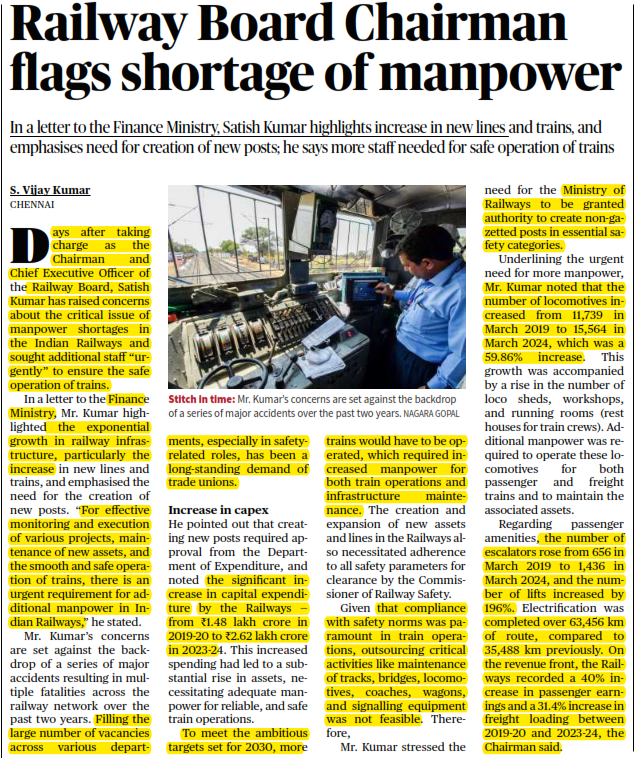 Railway Board Chairman flags shortage of manpower