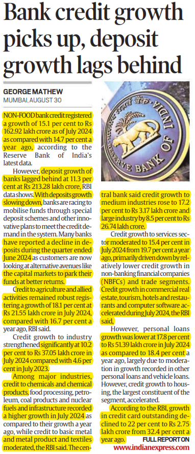 Bank credit growth picks up, deposit growth lag behind