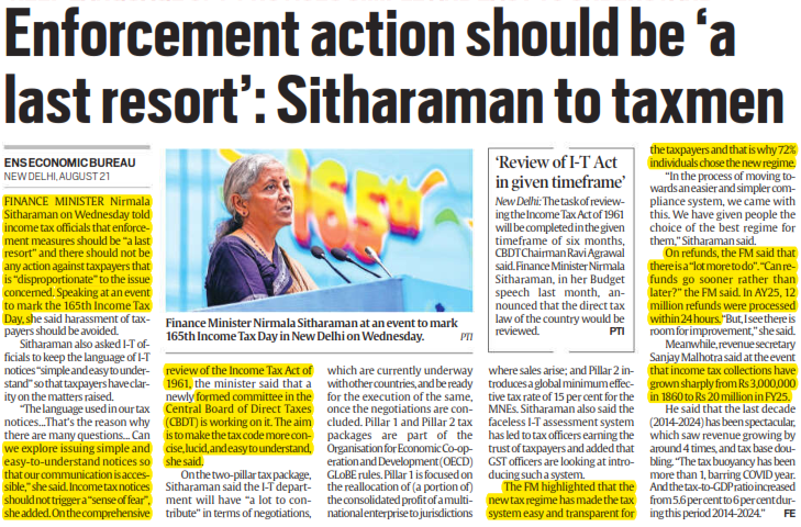 Enforcement action should be ‘a last resort’ : Sitharaman to taxmen