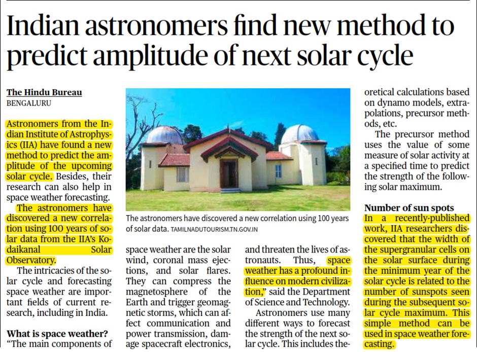 Indian astronomers find new method to predict amplitude of next solar cycle