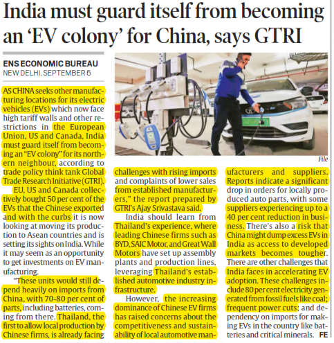 India must guard itself from becoming an EV colony for China says GTRI