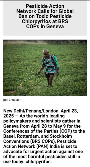 India Opposes Global Ban on Chlorpyrifos at BRS Conventions