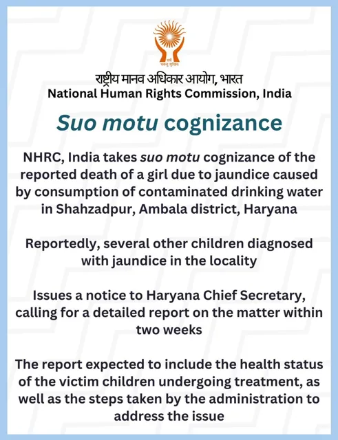 NHRC Issues Notice to Haryana Over Jaundice Death in Ambala Due to Contaminated Water