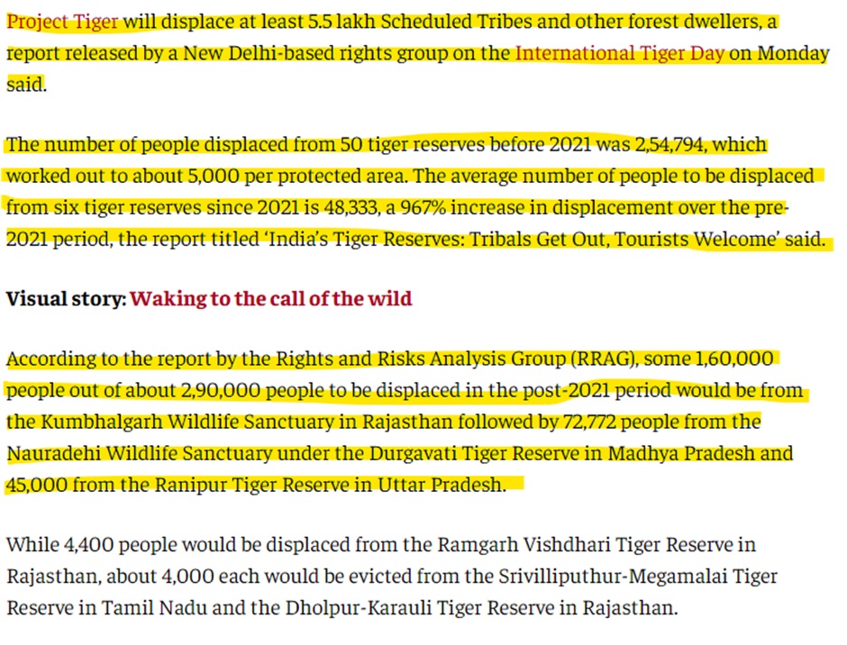 Project Tiger will displace 5.5 lakh tribals: report