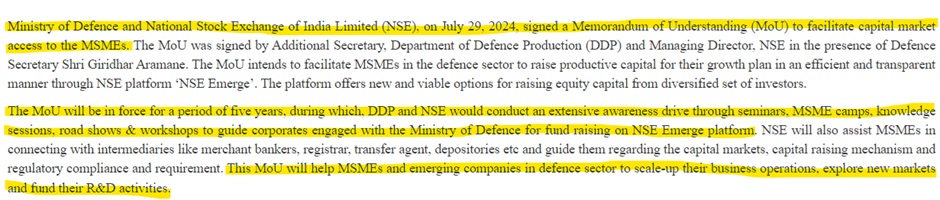 MoD & NSE ink MoU to facilitate capital market access to MSMEs