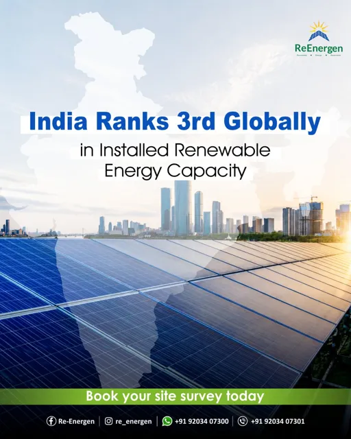 India Ranks 3rd Globally in Installed Renewable Energy Capacity
