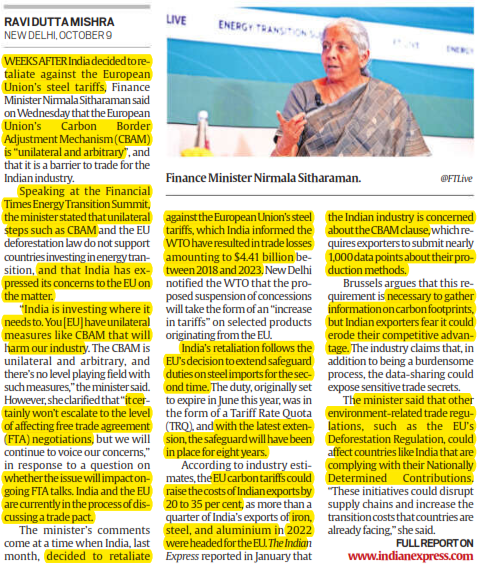 European Union's carbon tax is arbitrary, a barrier to trade: FM Sitharaman