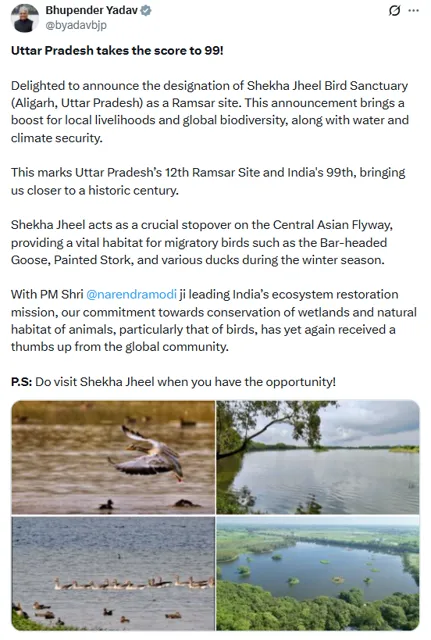 Shekha Jheel Bird Sanctuary Designated as India's 99th Ramsar Site