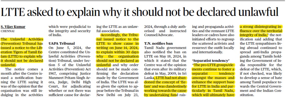 LTTE asked to explain why it should not be declared unlawful