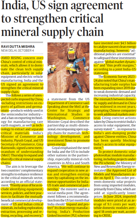 India, US sign agreement to strengthen critical mineral supply chain