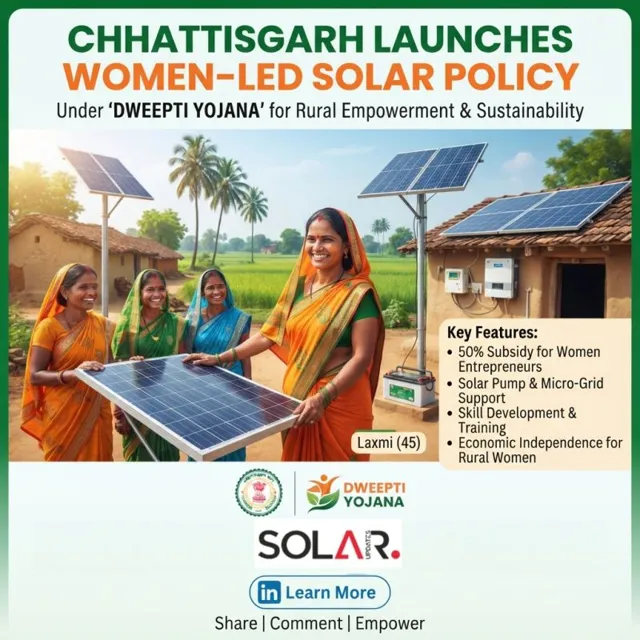 Chhattisgarh Launches Women-Led Solar Policy under DWEEPTI Yojana