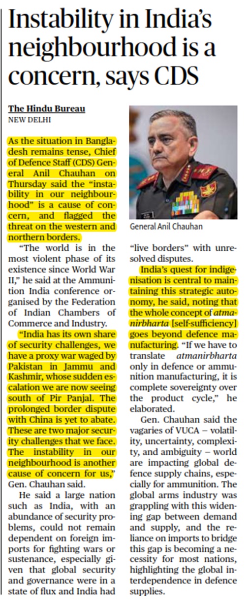 Instability in India’s neighbourhood is a concern, says CDS