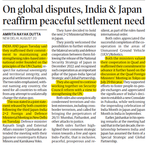 On global disputes, India & Japan reaffirm peaceful settlement need