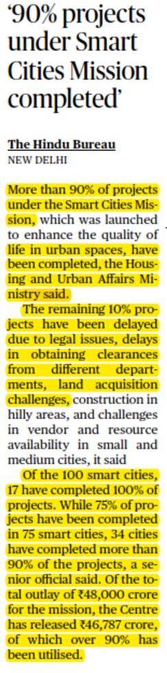 ‘90% projects under Smart Cities Mission completed’