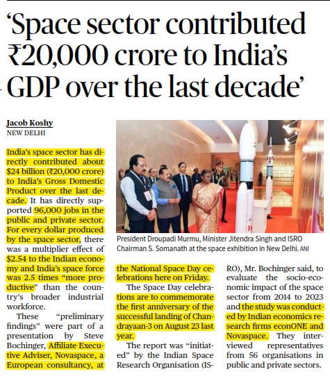 Space sector contributed ₹20000 crore to India's GDP over the last decade