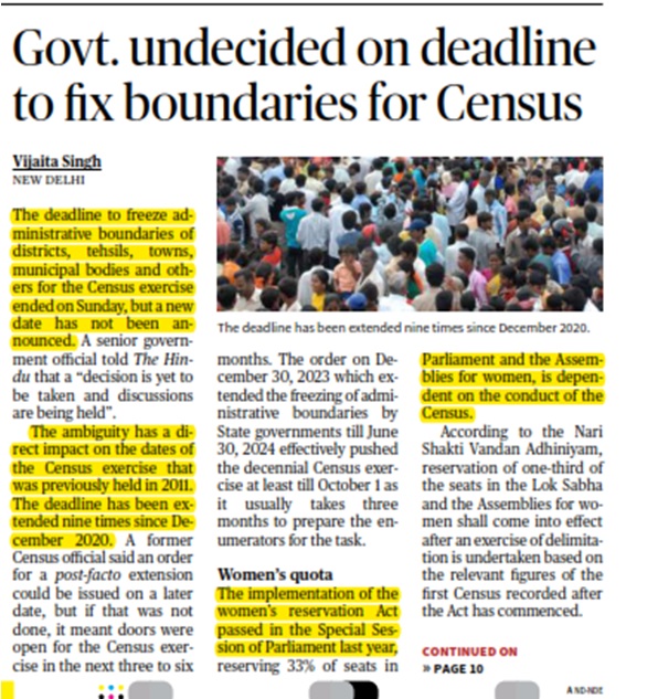 Govt. undecided on deadline to fix boundaries for Census