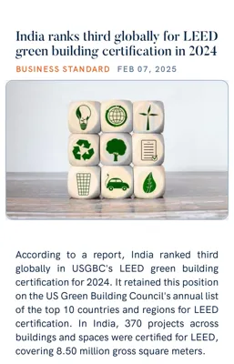 India Ranks Third Globally in LEED Green Building Certifications for 2024