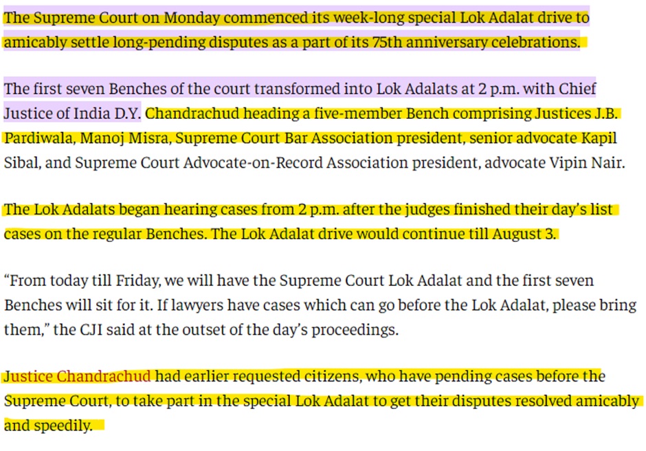 Supreme Court begins week-long Lok Adalat drive