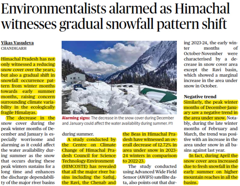 Environmentalists alarmed as Himachal witnesses gradual snowfall pattern shift