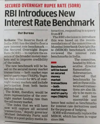 RBI Introduces Secured Overnight Rupee Rate (SORR) to Replace MIBOR