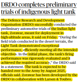 DRDO completes preliminary trials of indigenous light tank