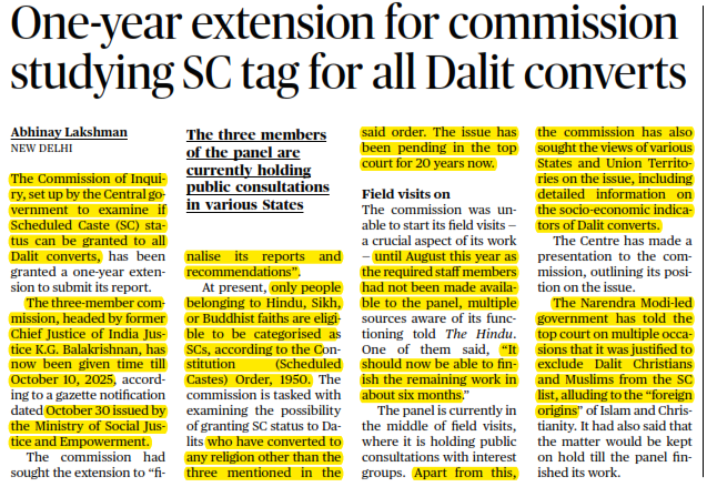 One-year extension for commission studying SC tag for all Dalit converts