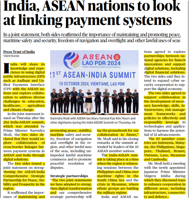 India, ASEAN nations to look at linking payment systems