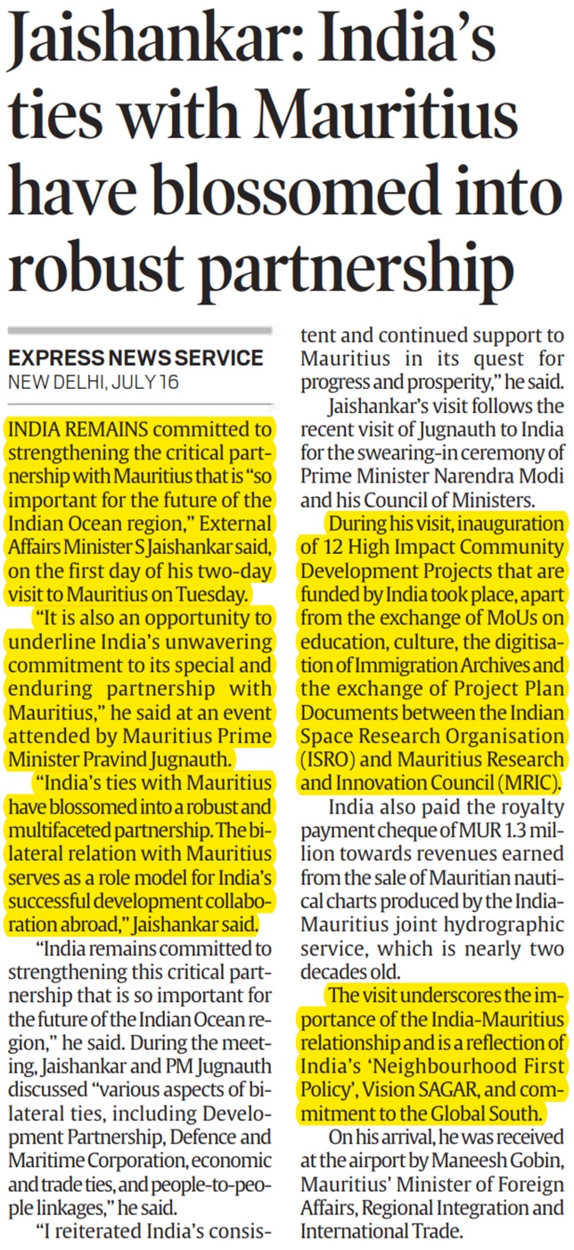 Jaishankar: India’s ties with Mauritius have blossomed into robust partnership