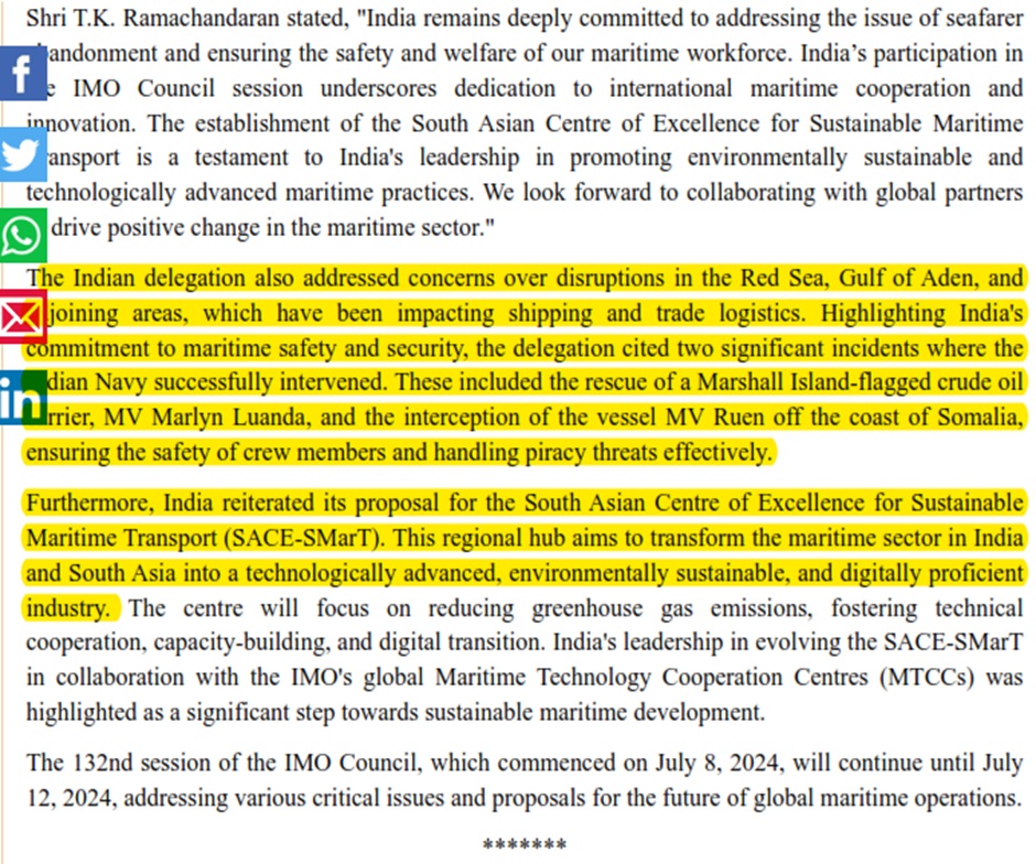 India Leads Global Maritime Discourse at IMO Council Session in London