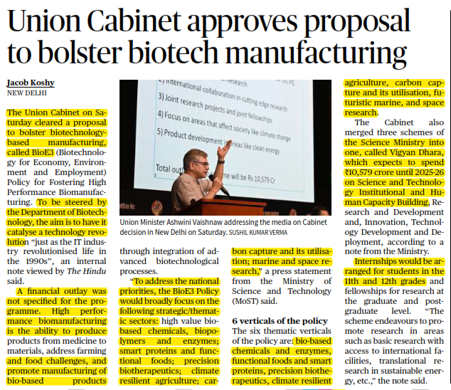 Union Cabinet approves proposal to bolster biotech manufacturing
