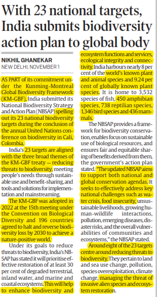 With 23 national targets, India submits biodiversity action plan to global body