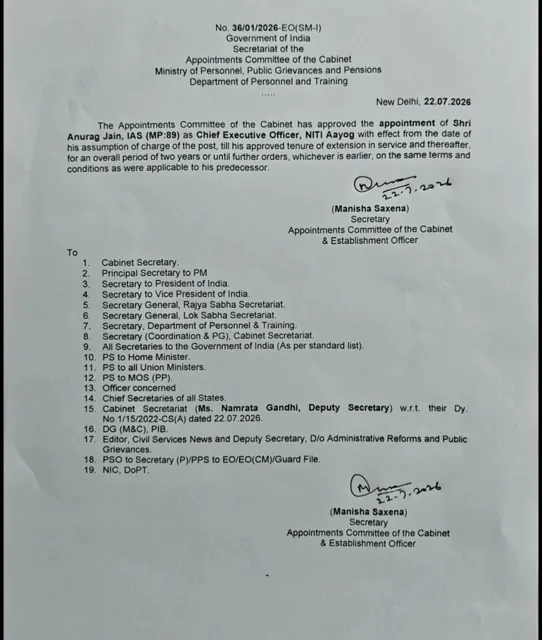 Anurag Jain Appointed CEO of NITI Aayog