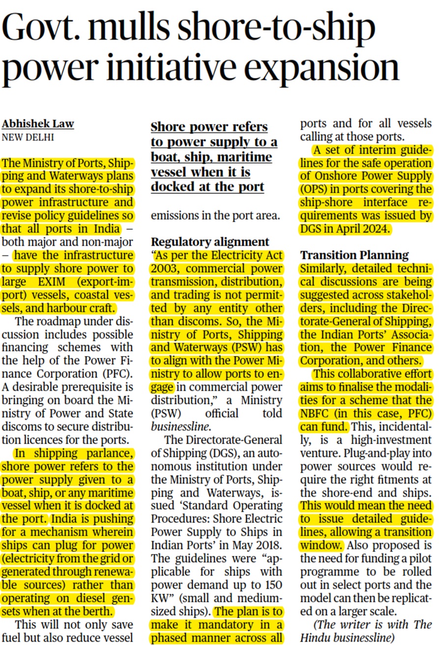 Govt. mulls shore-to-ship power initiative expansion