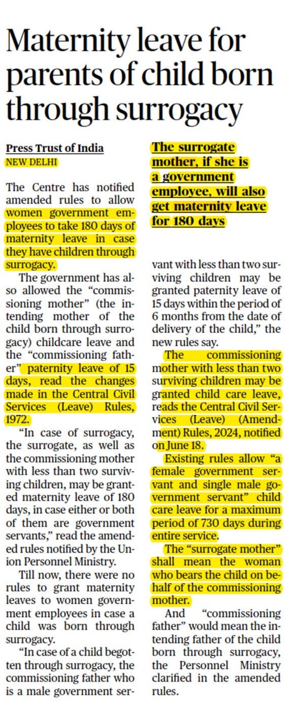 Maternity leave for parents of child born through surrogacy