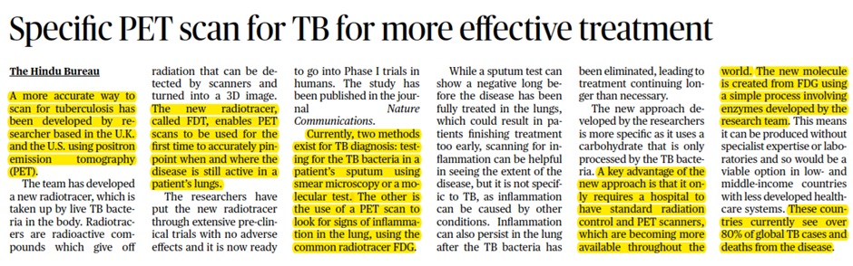 Specific PET scan for TB for more effective treatment