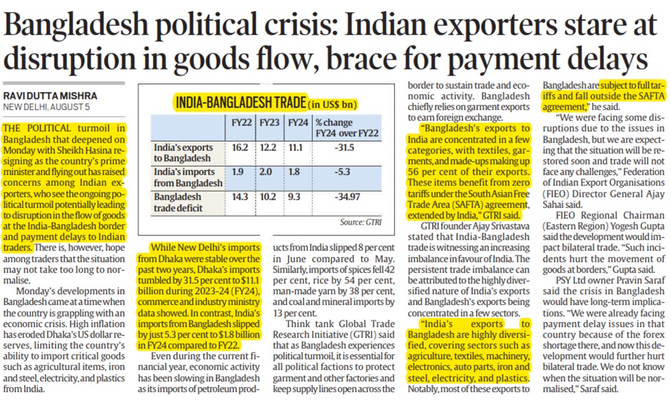 Bangladesh political crisis: Indian exporters stare at disruption in goods flow, brace for payment delays