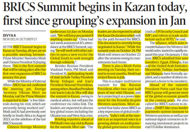 BRICS Summit begins in Kazan today, first since grouping's expansion in Jan