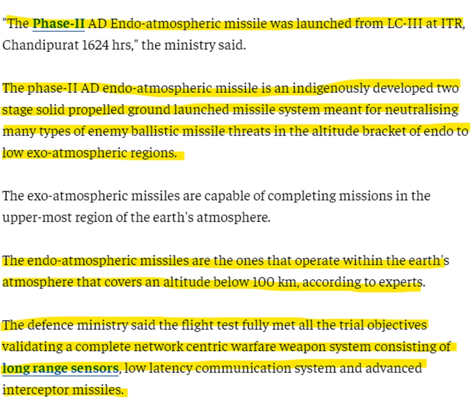 India successfully flight-tests Phase-II ballistic missile defence system