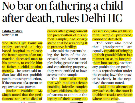 No bar on fathering a child after death, rules Delhi HC