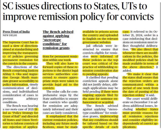 SC issues directions to States, UTs to improve remission policy for convicts