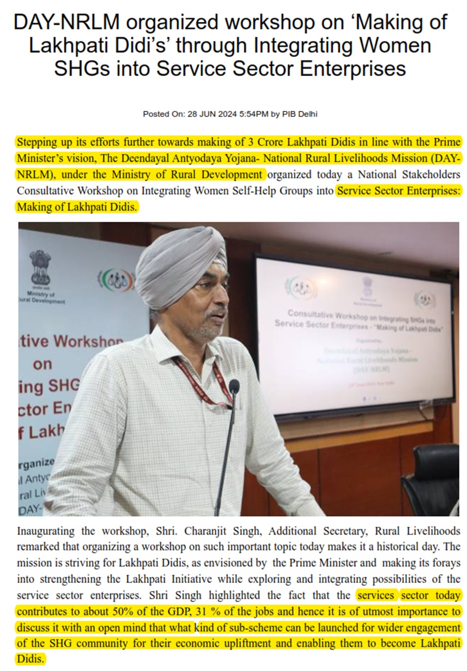 DAY-NRLM organized workshop on ‘Making of Lakhpati Didi’s’ through Integrating Women SHGs into Service Sector Enterprises