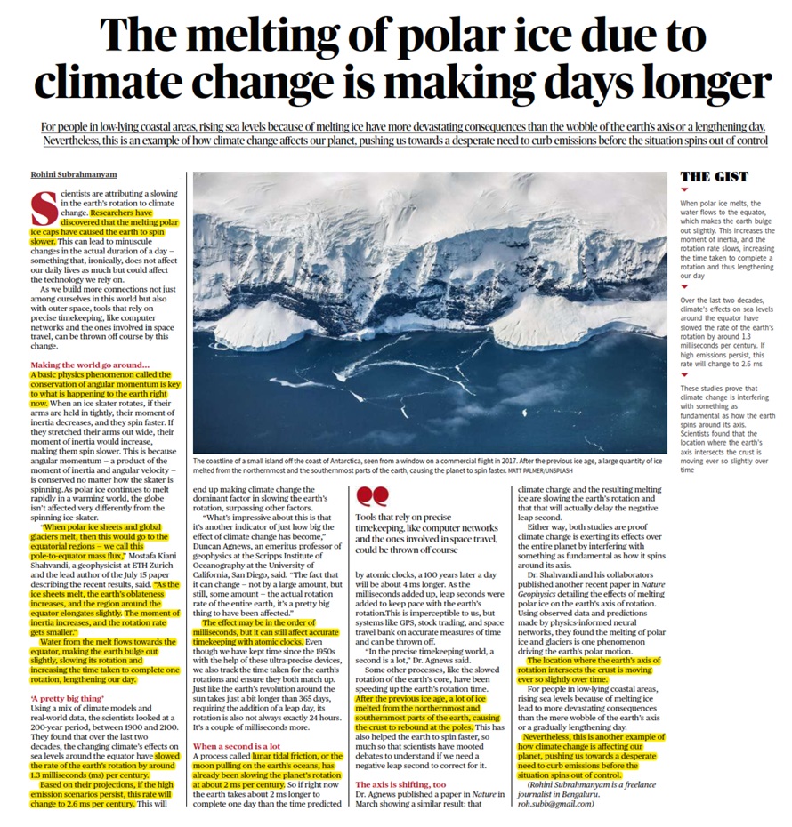 The melting of polar ice due to climate change is making days longer